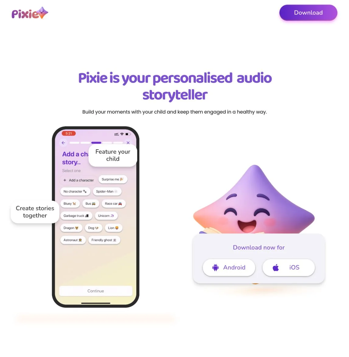 MyPixie storytelling website implemented in Framer